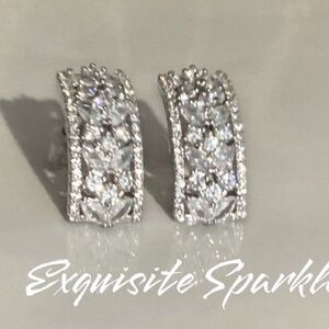Cz Diamond Floral Post Back Drop Earrings
